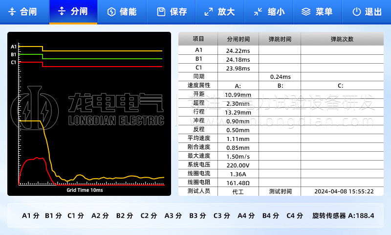 高壓開關(guān)特性測試儀-測試數(shù)據(jù)界面 高壓開關(guān)特性測試儀-測試數(shù)據(jù)界面